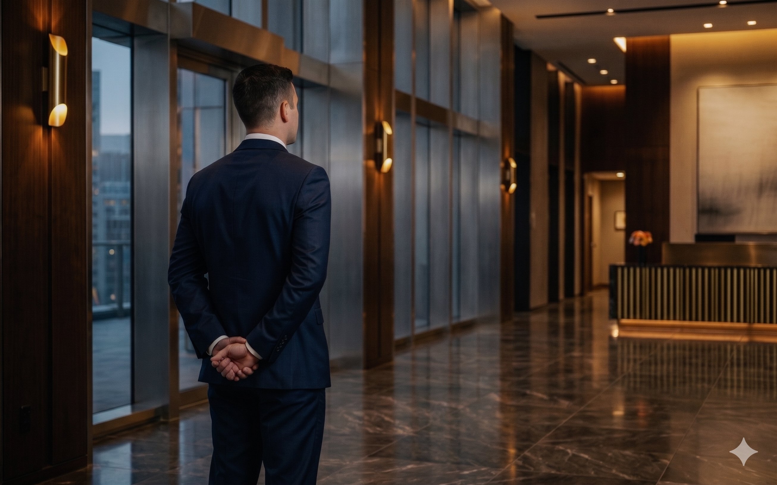 Valcor security officer on post in a Southern California building